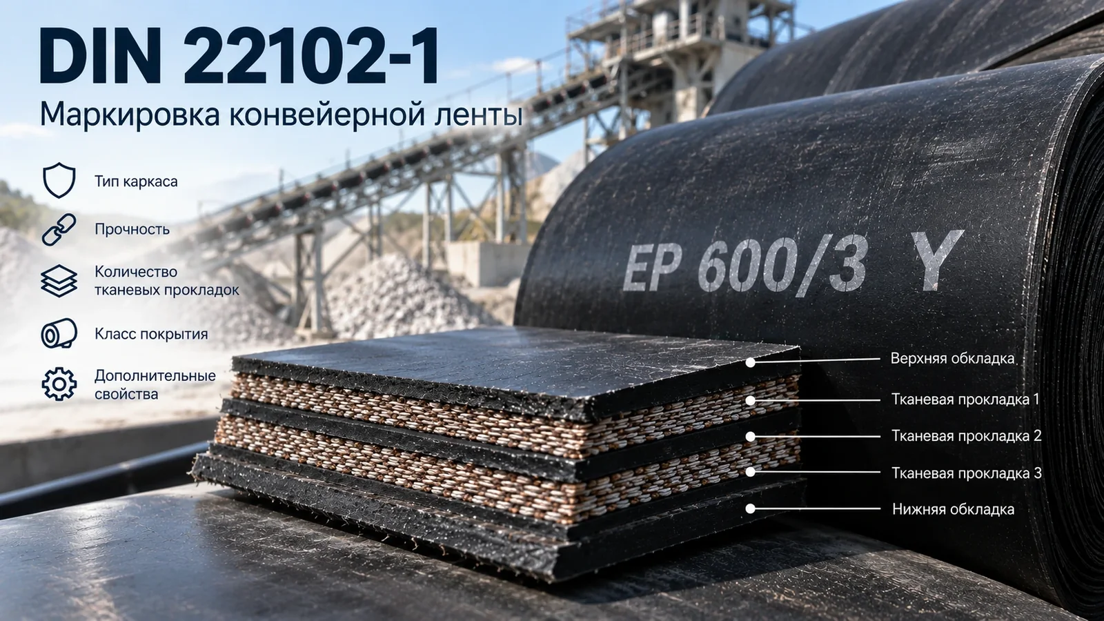 DIN 22102-1: маркировка и требования к конвейерным лентам
